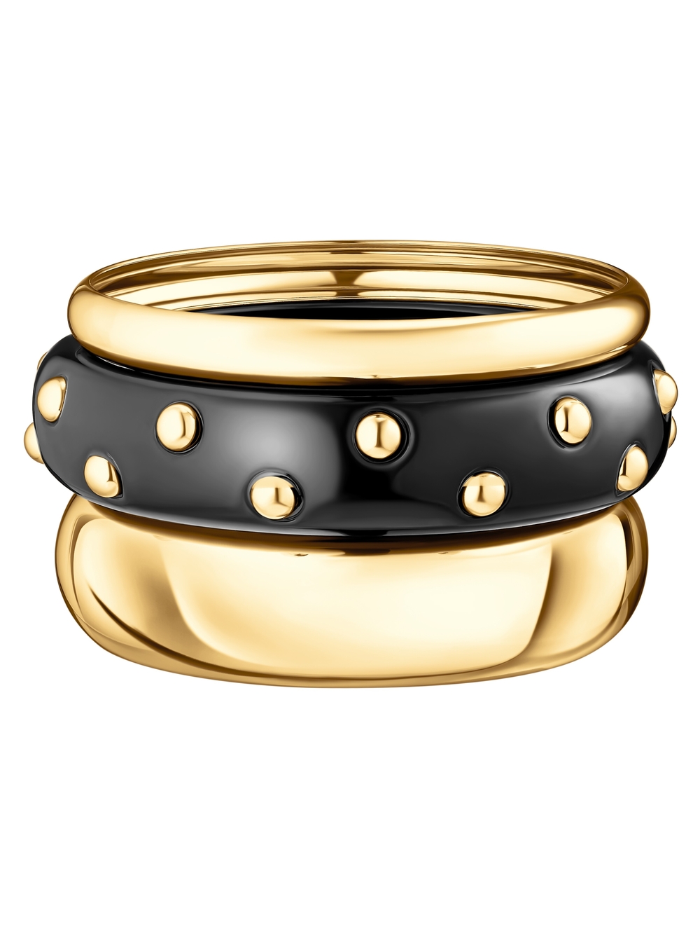 Gold and Black Dome Stackable Bracelet Set.